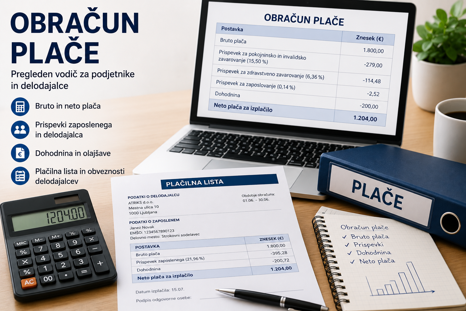 obračun plače 2026 bruto neto plača prispevki in dohodnina