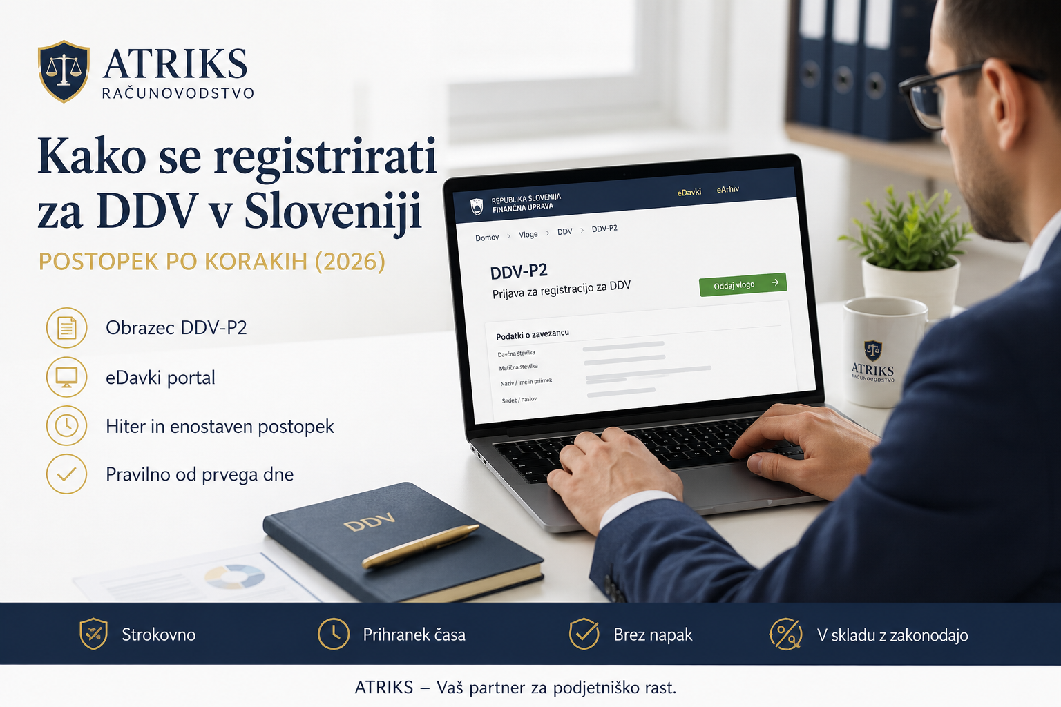 Podjetnik oddaja registracijo za DDV preko portala eDavki.
